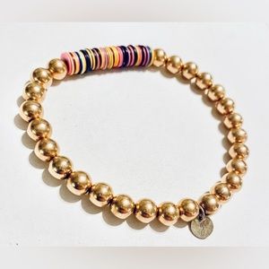 Gold Bead Bracelet with Colored Discs